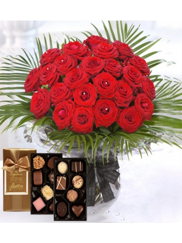 24 Red Roses & Large Irish Chocolates