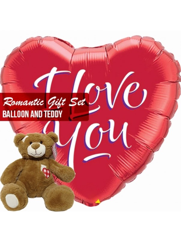 Romantic gift set heart Balloons and Teddy 