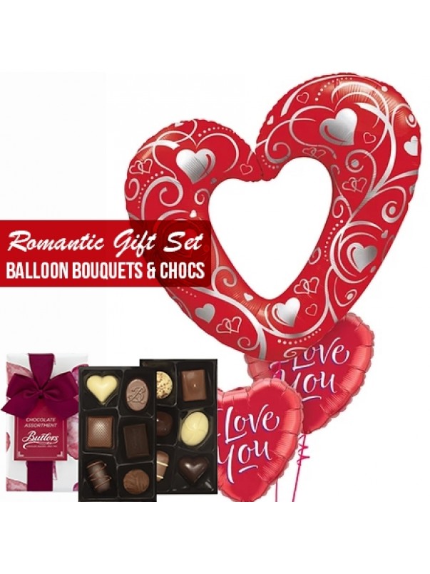 Romantic gift set big balloons bouquets and chocs