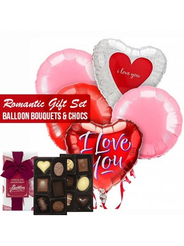 Romantic gift set 3 balloons bouquets and chocs