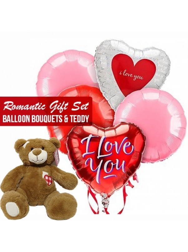 Romantic gift set balloons bouquets and teddy set