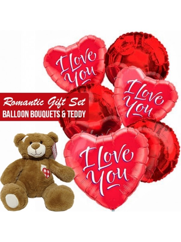 Romantic gift set balloons bouquets and teddy