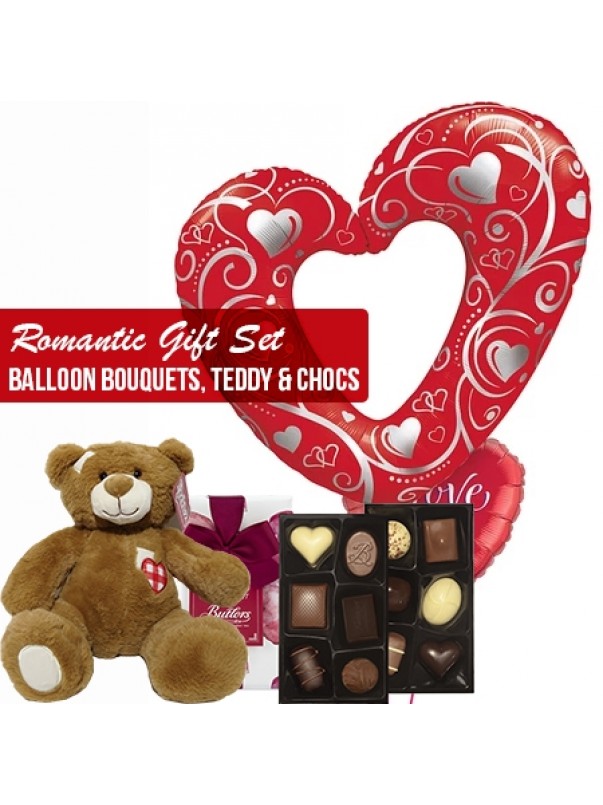 Romantic gift set combo balloons bouquets teddy and chocs