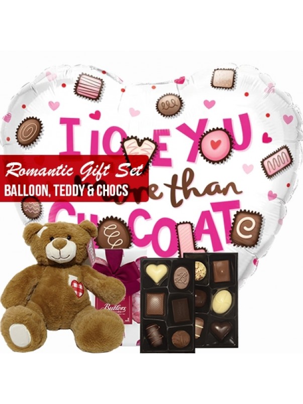 Romantic gift set big balloons teddy and chocs