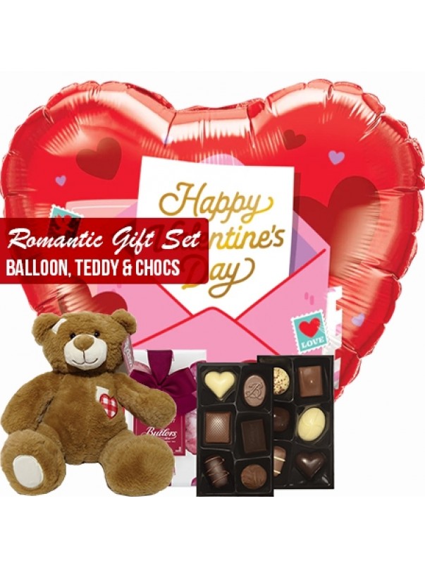 Romantic gift set big heart balloons teddy and chocs