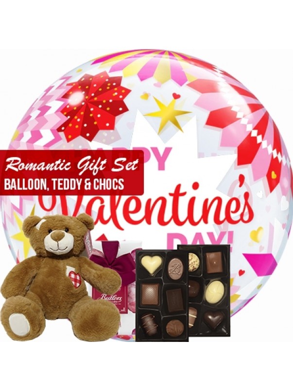 Romantic gift set  balloons  teddy and chocs