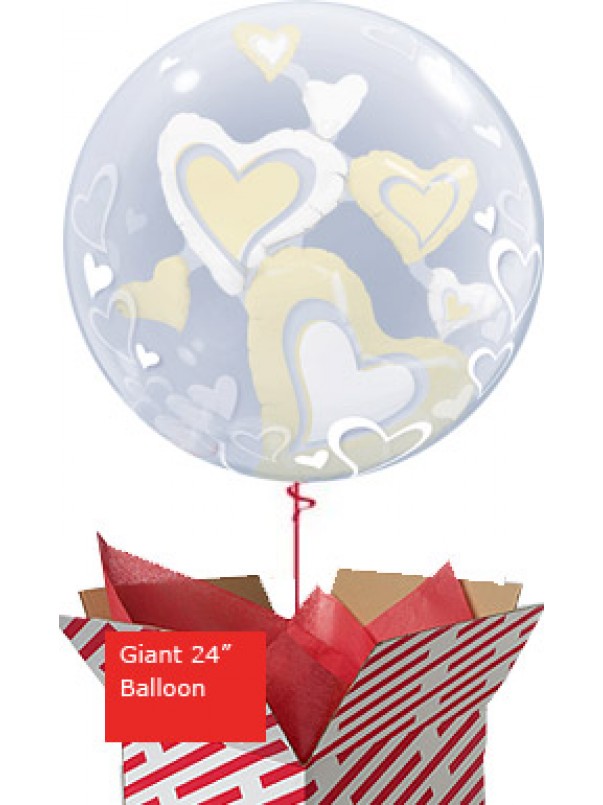 Large White and Ivory Floating Hearts Balloon