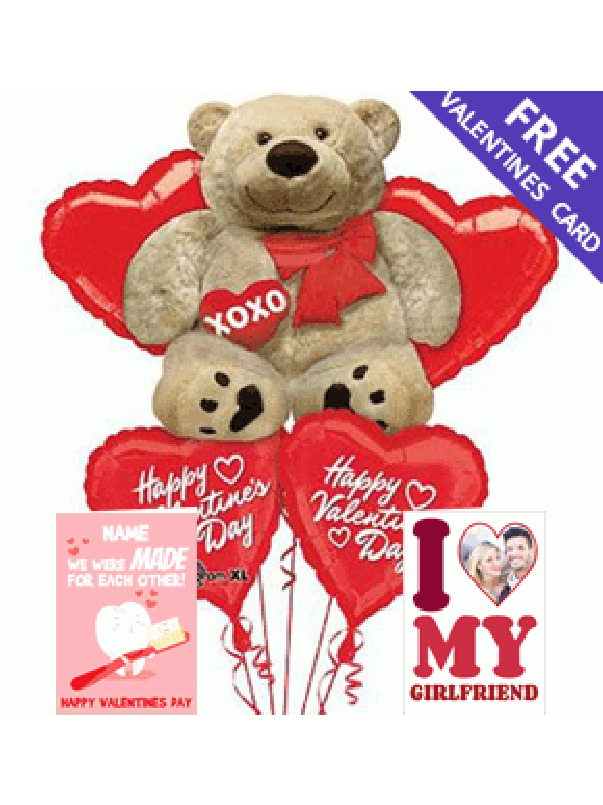 Big! Cuddly Bear Valentine's Balloon Bouquet 