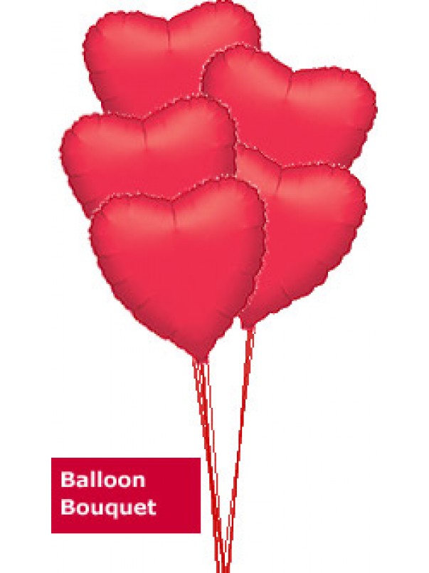 5 Red Hearts - Balloon Bouquet Delivery