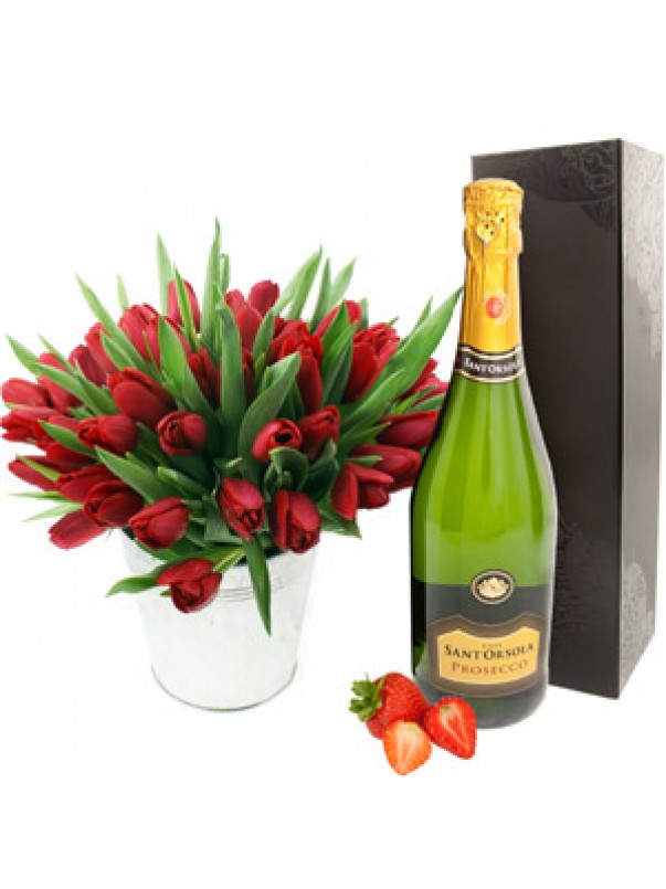Valentines Tulips with Prosecco Bubbly