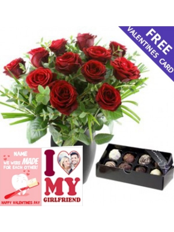 Twelve Red Roses with Luxury Chocolates