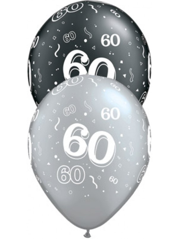 60 Birthday Balloons - Black and Silver