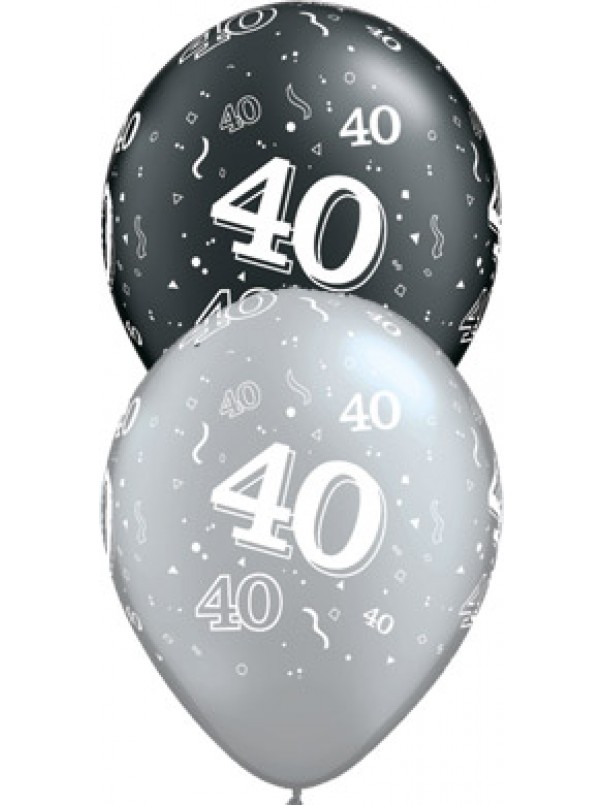 40 Birthday Balloons - Black and Silver