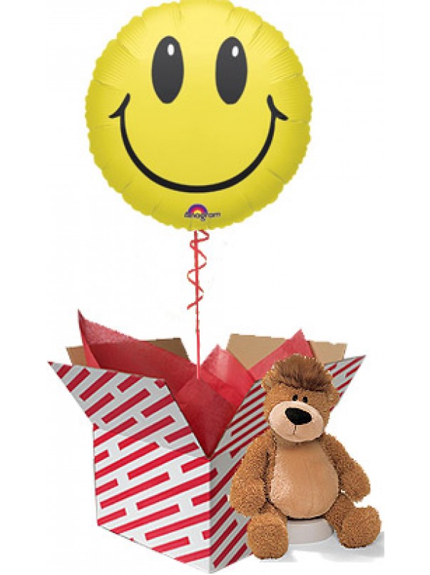 Balloon Gift by Post - Smiley Face and Teddy Bear