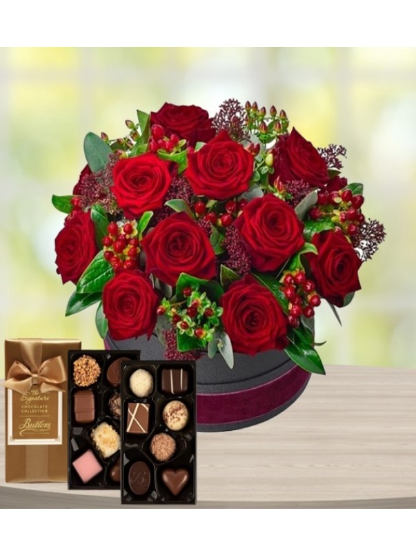 Luxury Rose Hatbox & Chocolates