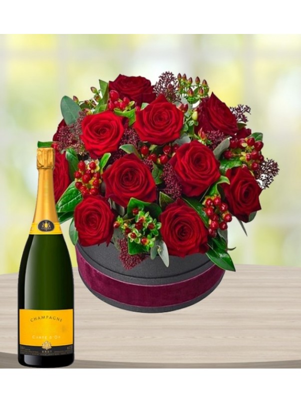 Luxury Rose Hatbox & Champagne