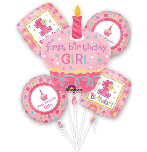 Giant 1st First Birthday Girl Cupcake Balloon Bouquet 