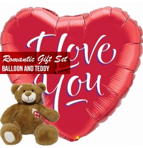 Romantic gift set heart Balloons and Teddy 