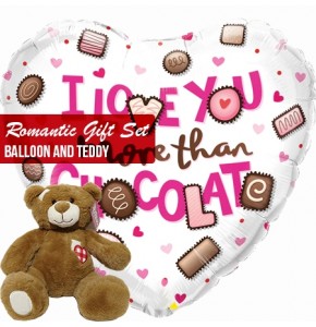 Romantic gift set heart balloons and teddy 