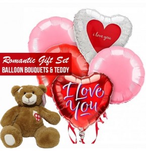 Romantic gift set balloons bouquets and teddy set