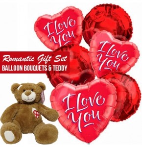 Romantic gift set balloons bouquets and teddy