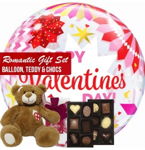 Romantic gift set  balloons  teddy and chocs