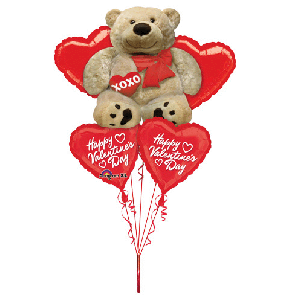 Big! Cuddly Bear Valentine's Balloon Bouquet 