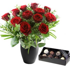 Twelve Red Roses with Luxury Chocolates
