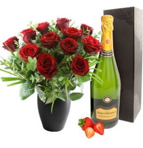 Twelve Red Roses with Prosecco Bubbly