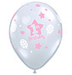 1st Birthday Girl Soft Patterns Balloon