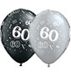 60 Birthday Balloons - Black and Silver