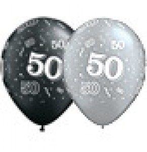 50 Birthday Balloons - Black and Silver