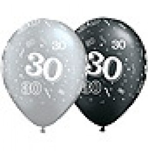 30 Birthday Balloons - Silver and Black