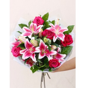 Pink Rose And Lily Hand-Tied