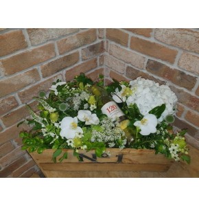 White Flower Crate With Wine